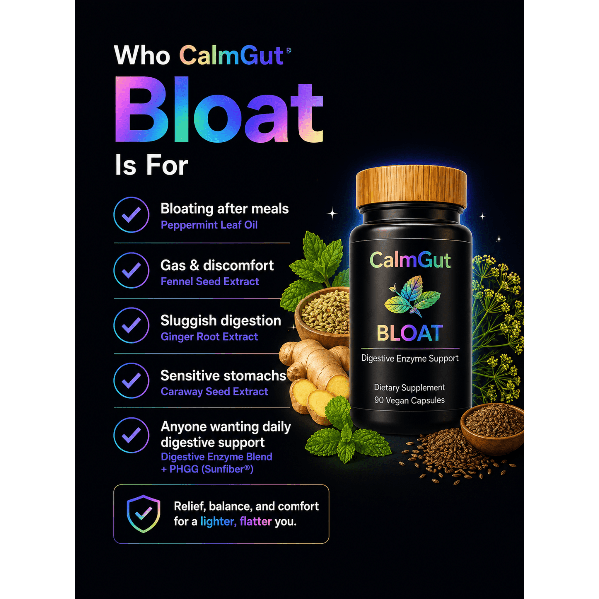 CalmGut Bloat Who It’s For — bloating after meals, gas, sluggish digestion, daily digestive support