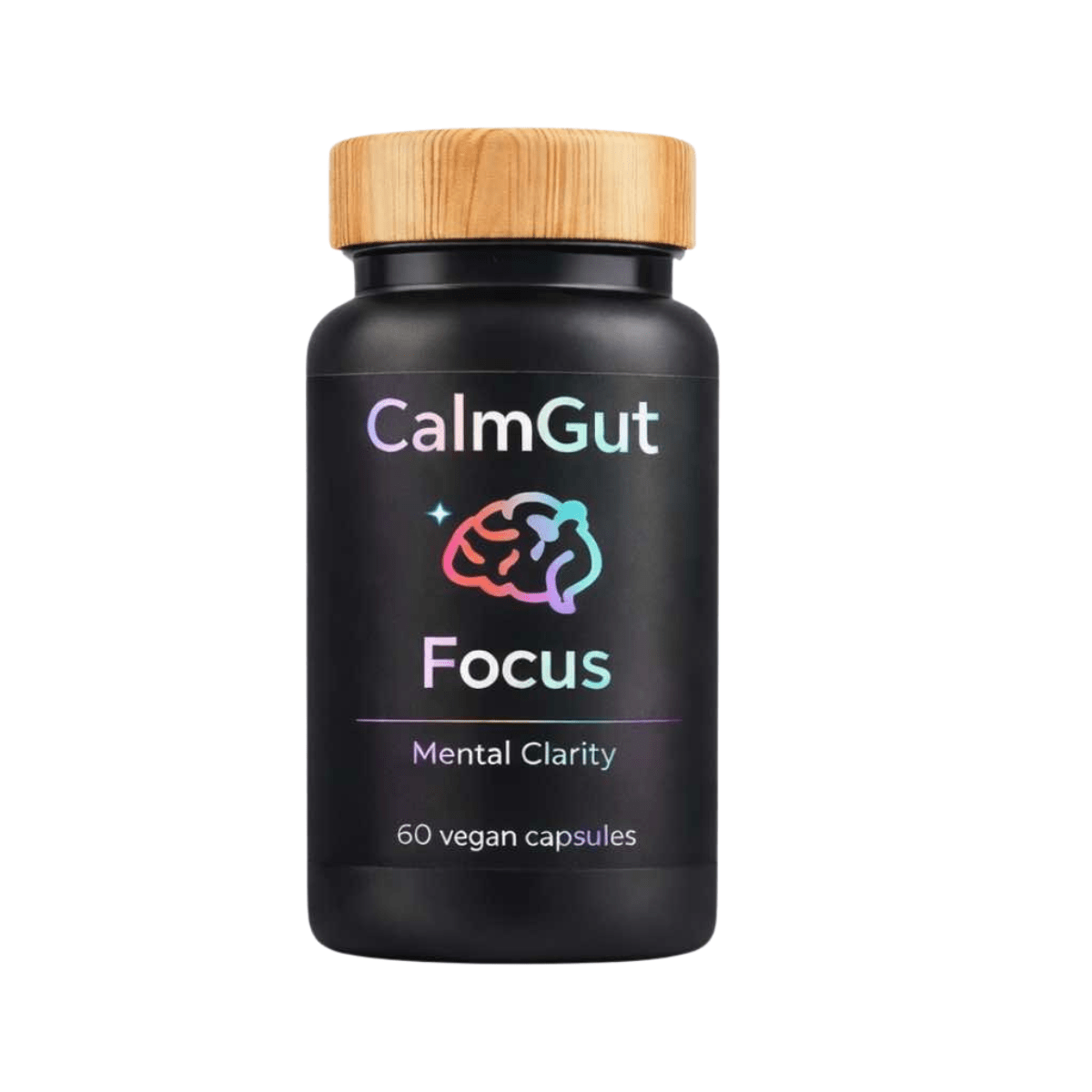 CalmGut Focus nootropic supplement bottle for brain fog, mental clarity, and cognitive support