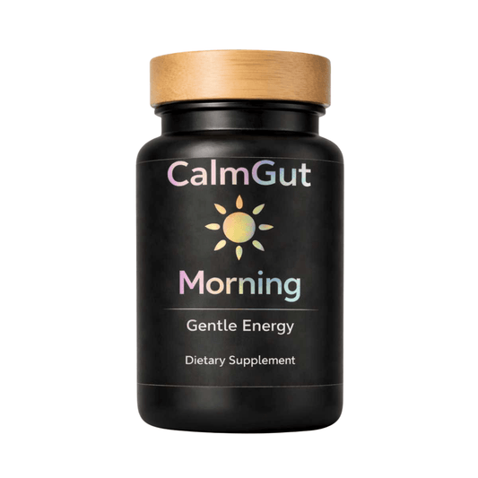 CalmGut Morning natural energy supplement bottle for daily focus and digestive support